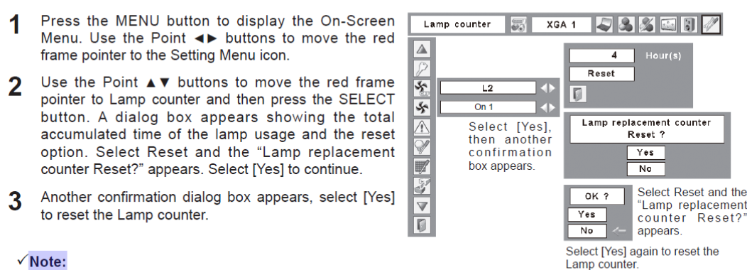 Resetting the 610-333-9740 / POA-LMP111 Lamp Counter